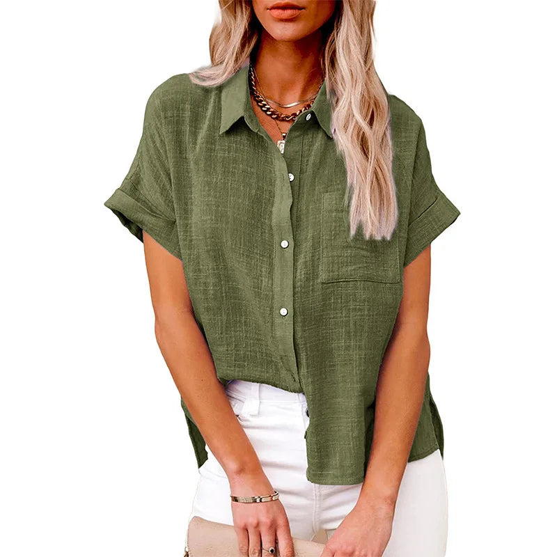 Women's S-3XL Size Spring Summer New Casual Shirts Tops Cotton Linen
