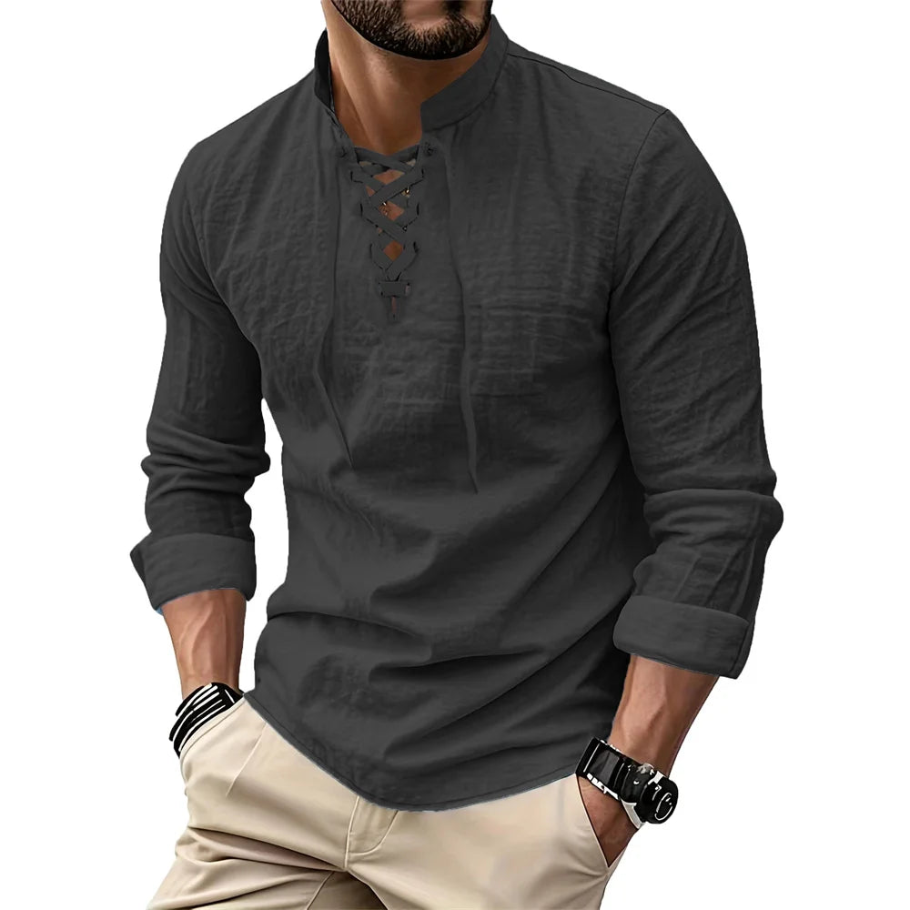 Men's Vintage V-neck T-shirt Cotton Linen Pirate Medieval Viking