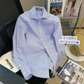 Striped Polo Neck Button Shirt Tops Long Sleeve Loose All-match High