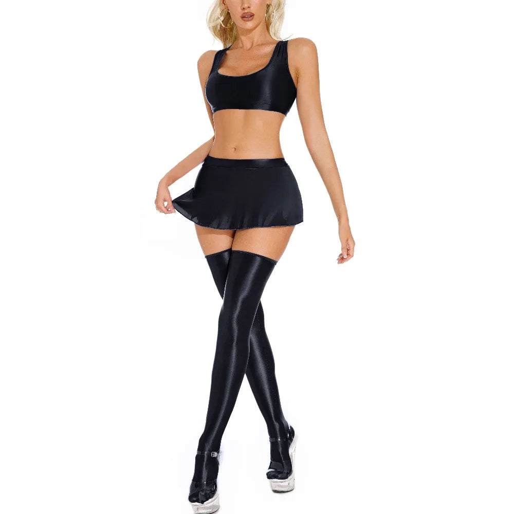 Womens Solid Color Smooth Clothing Sets Sexy Spicy Girl Nightclub