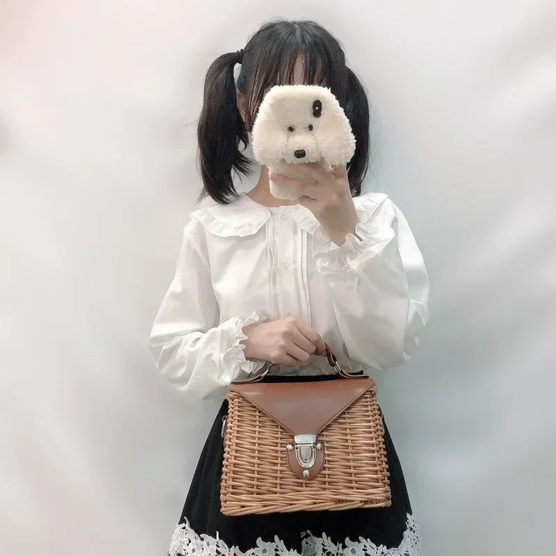 White Shirt Women Kawaii Peter Pan Collar Blouses Button Up Long