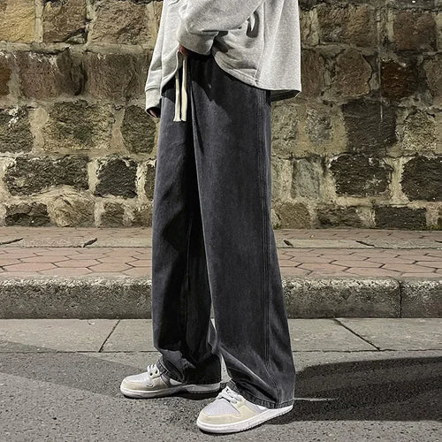 2024 New Men's Jeans Korean Casual Pants High Street Straight Student