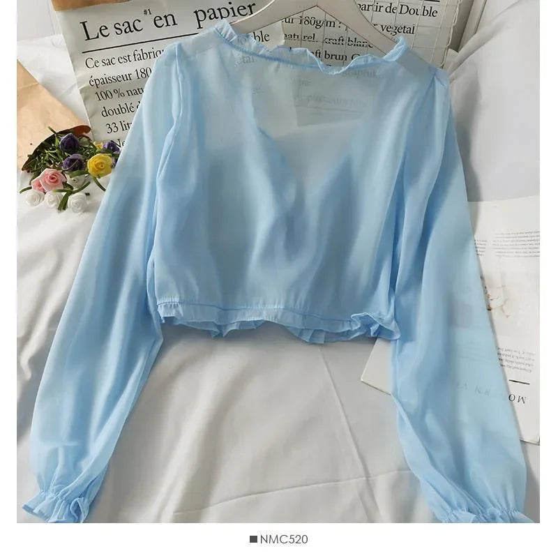 Women Summer Sun Protection Coat Lace Bow Ruffle Cardigan Shirt Female