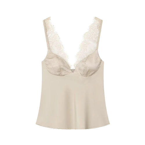 HH Elegant Women Lace Splice Sexy Satin Sling Tops 2026 Spring Summer