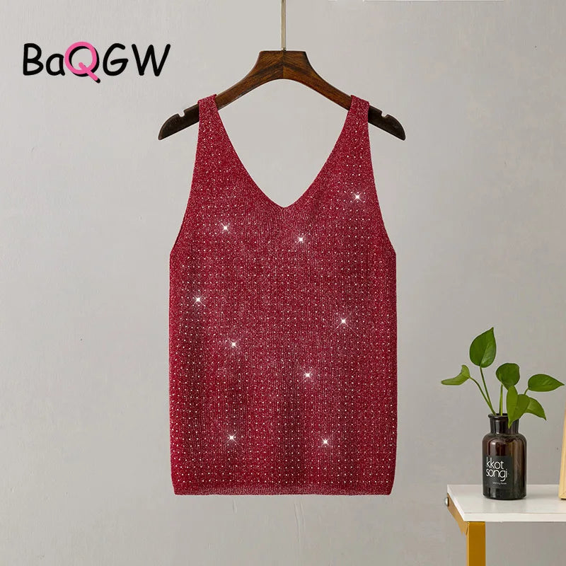 15 Colors Sequined Patchwork Women Sleeveless Bright Tank Tops Sexy