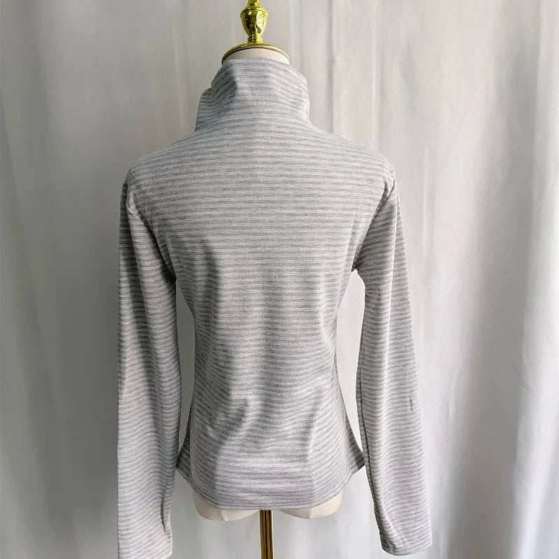 Kimotimo Retro Striped Turtleneck Long Sleeve T-shirts Women 2026 New