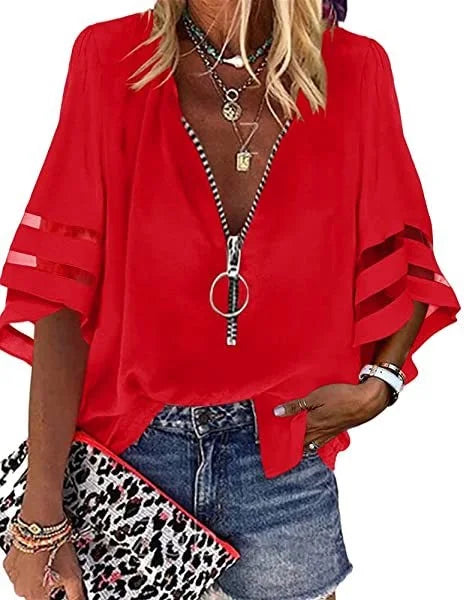 Summer Women Print Tees Shirts Loose Vintage Zipper Off Shoulder Sexy