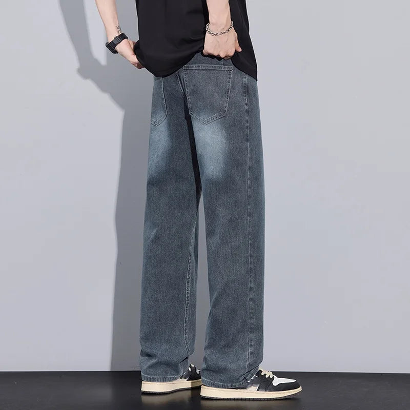 New Arrival American Vintage Wide Leg Elastic Denim Pants for Men