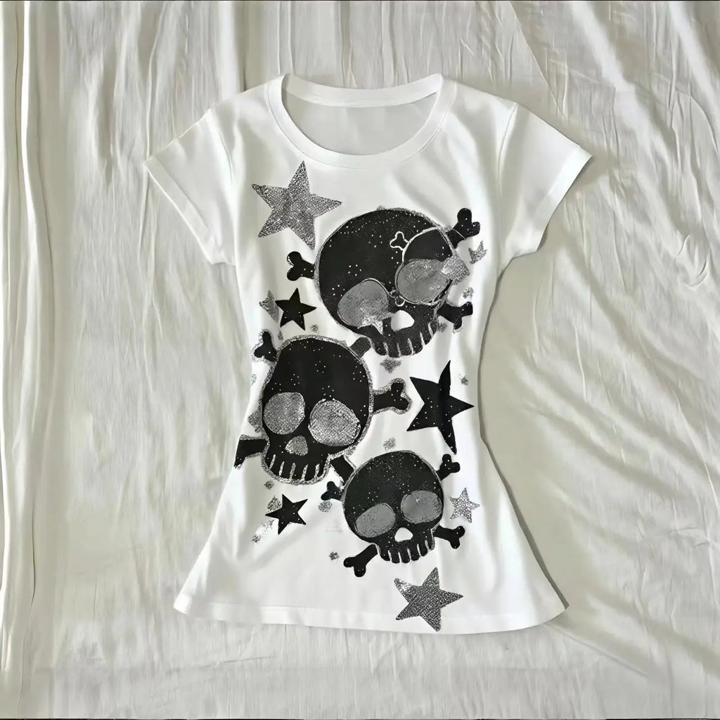 Japanese Y2k Women's Tees 2000s Hottie Clothes Tops Star Skull Graphic