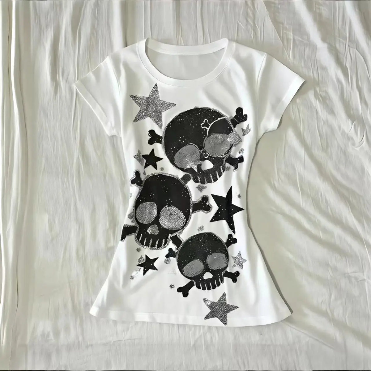 Japanese Y2k Women's Tees 2000s Hottie Clothes Tops Star Skull Graphic