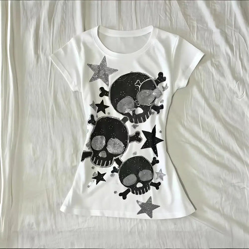 Japanese Y2k Women's Tees 2000s Hottie Clothes Tops Star Skull Graphic