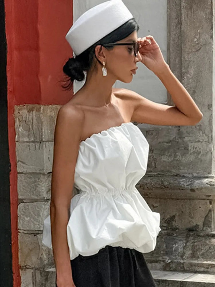 Women Blouses 2026 Spring Summer Sleeveless Strapless Woman Blouse