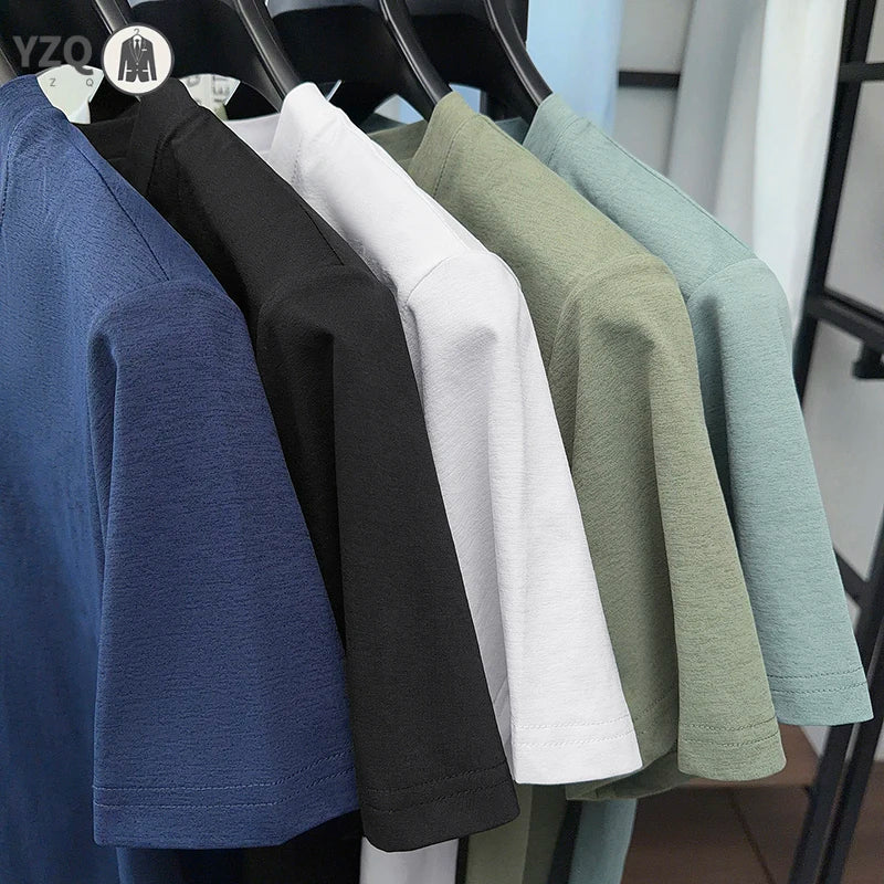 High elastic mens plain henley short sleeve shirt soft knit thin split