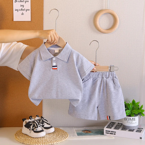 Summer Fashion Children Boys Cotton Clothes POLO Shirt Shorts 2pcs/Set