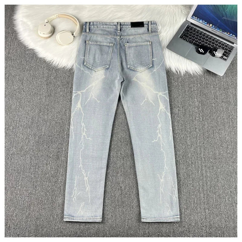 2025 Men Jeans Male Slim High Elasticity Star Embroidery Stretch Mid
