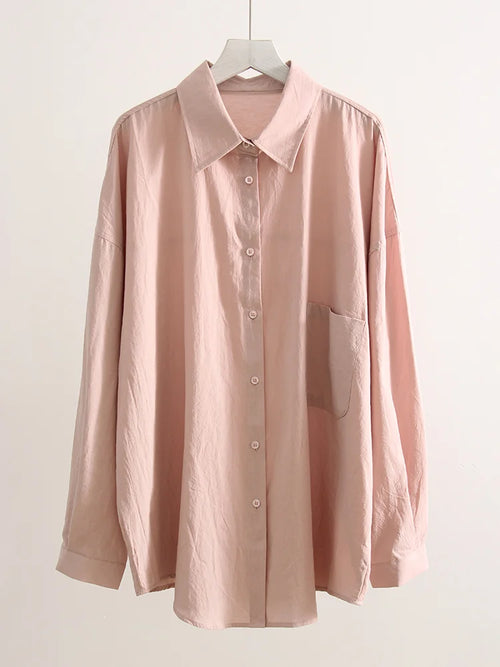 White Basic Oversized Button Up Shirts Women Summer Cotton Office Wear