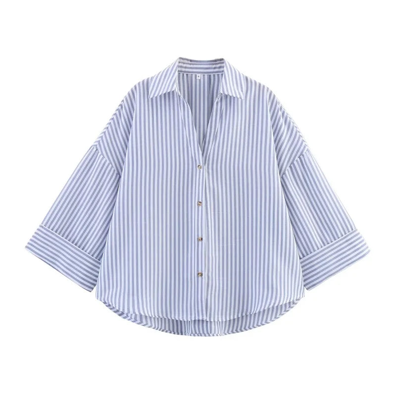 MUJER Women's Shirts Striped Oversize Shirts for Women Wide Sleeve