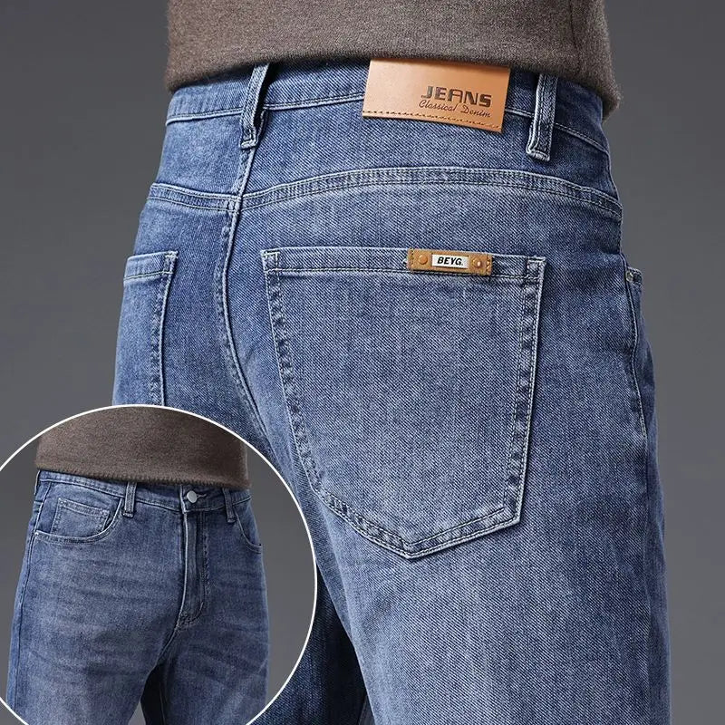 Korean Fashion Men's Soft Stretch Slim Fit Jeans Business Casual