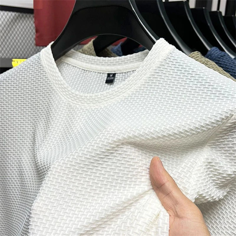 Summer Mesh Ice Silk T-shirt Men's Short Sleeve Round Neck 2023 New