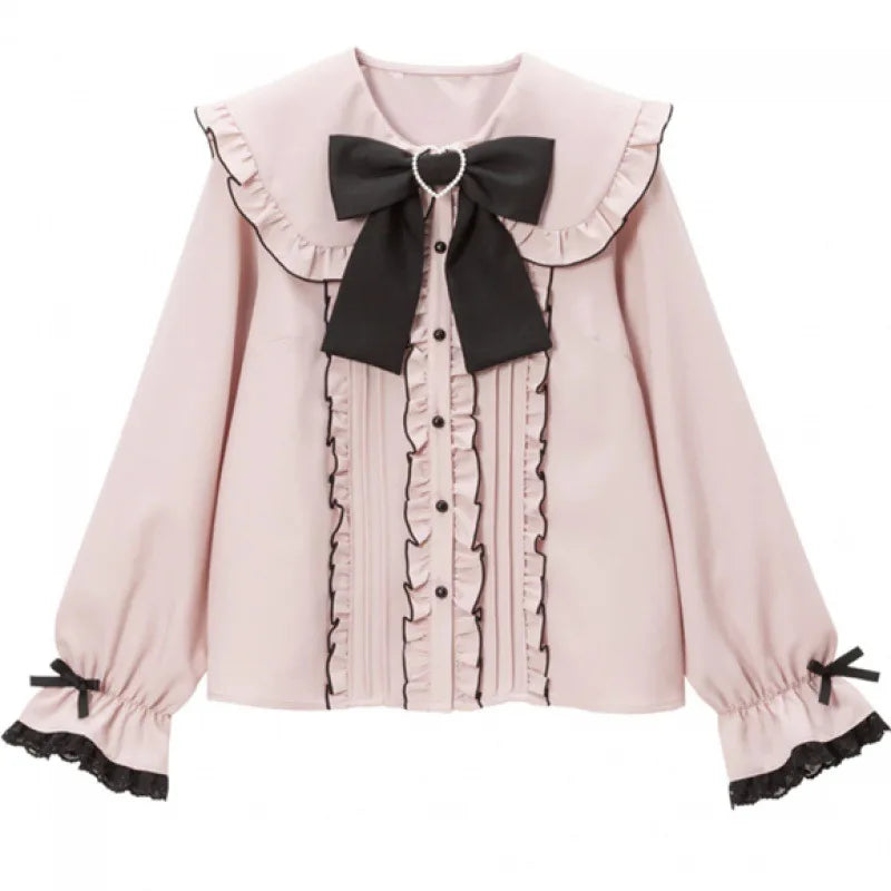 Kawaii Womens Shirts Lolita Y2K Cute Japanese Style Blouse Elegant