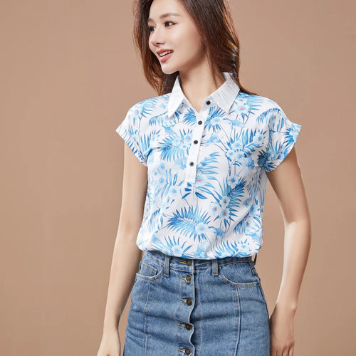 Women Spring Summer Style Chiffon Blouses Shirt Lady Casual Short