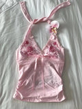 Summer Sweet Chic Design Lace Spliced Halter Tanks Slim Fit Flower