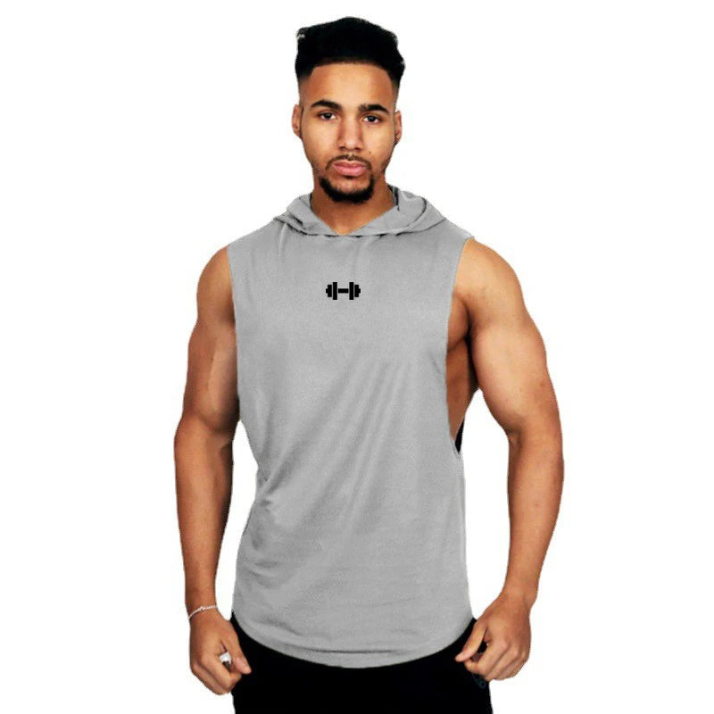 Summer Loose Sleeveless Hooded T-shirts Cotton Breathable Mens Sport