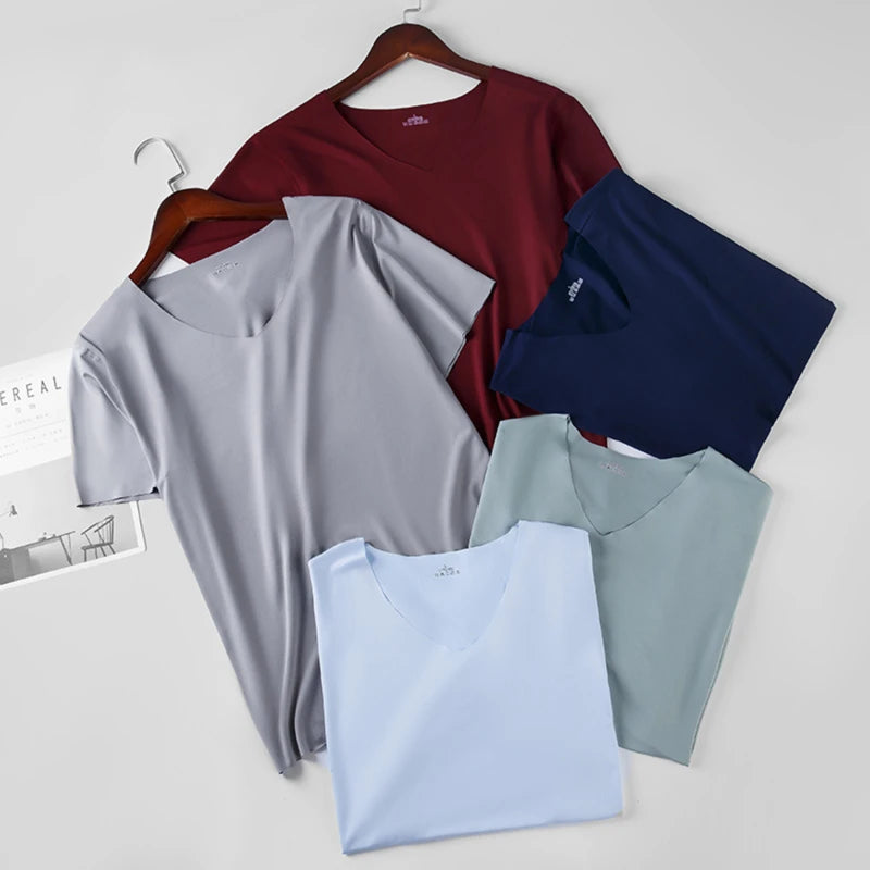 Men's Thin Short Sleeve Without Summer Solid Color T shirt Trace Slim
