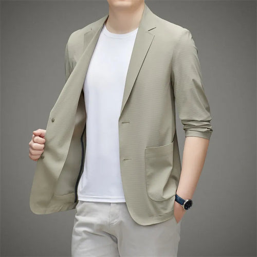 Minimalist Men Casual Blazer Ice Silk Nylon Spandex Seamless High