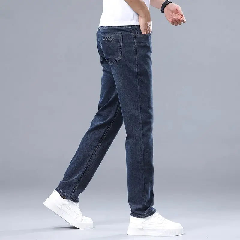 High-quality Autumn Winter Men's Slim Straight-leg Jeans Light