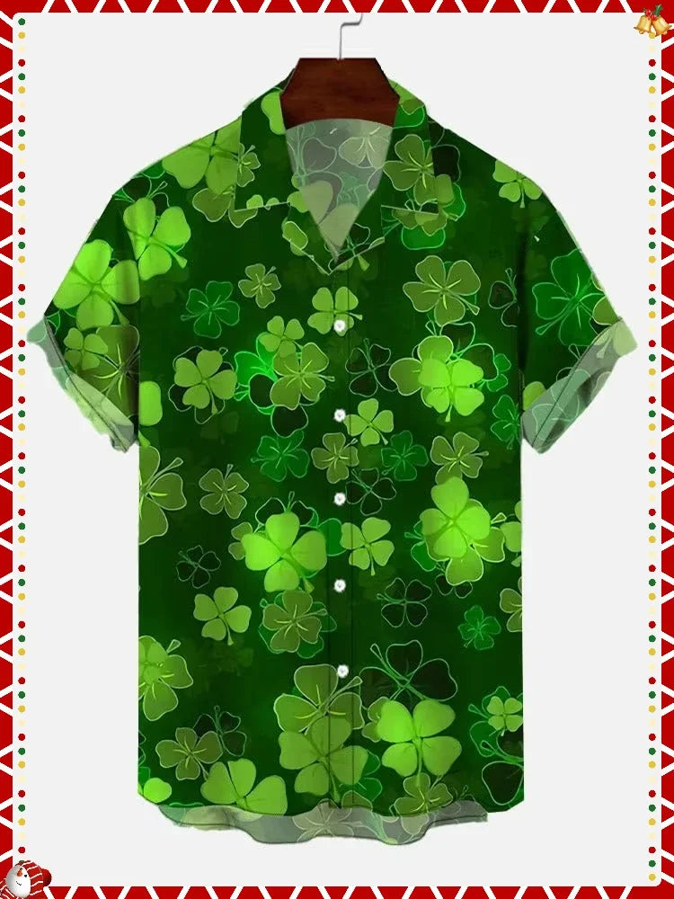 Full-Print Green St. Patricks Day Lucky Four-Leaf Clover Printing
