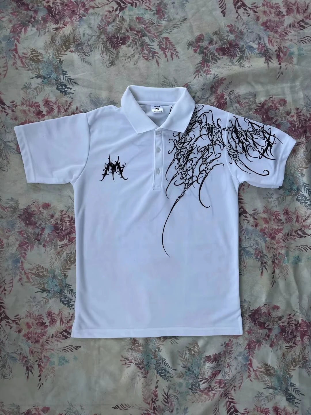 Y2K Polo Shirt Print Rock Goth Oversized T-shirt Hip Hop Button-down