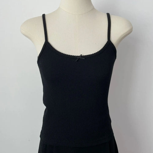 Basic Lace Trim Slim Tank Top Women Summer Casual Sleeveless Cotton