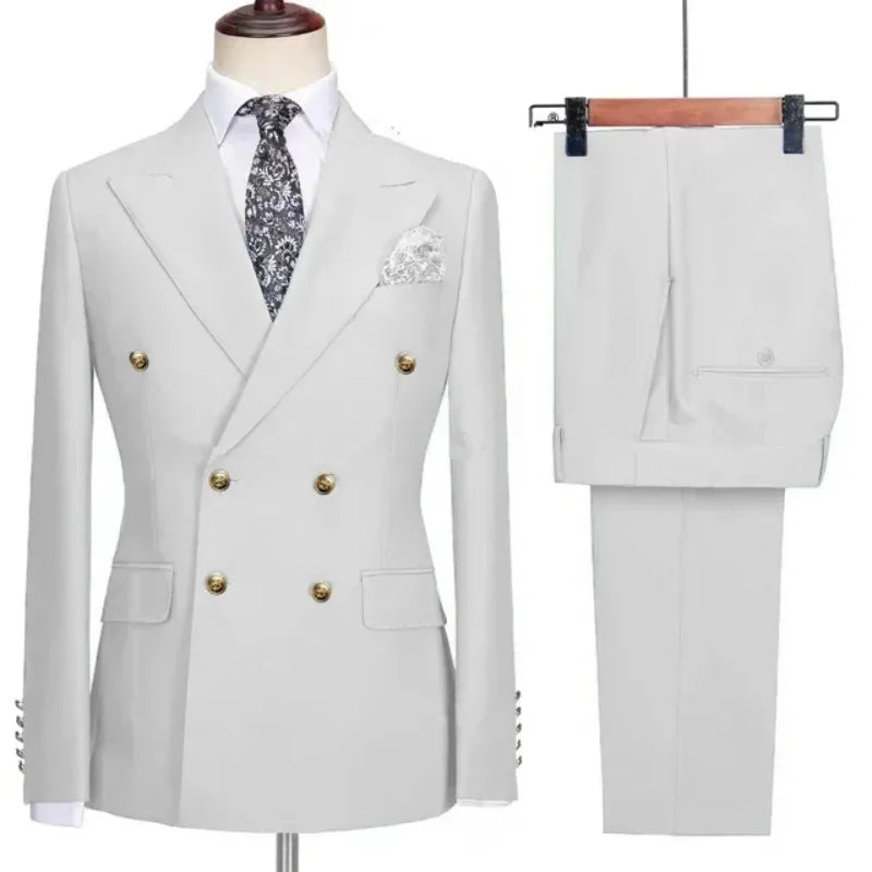 Double-breasted suit for formal occasions, gold buttons, men's outfit