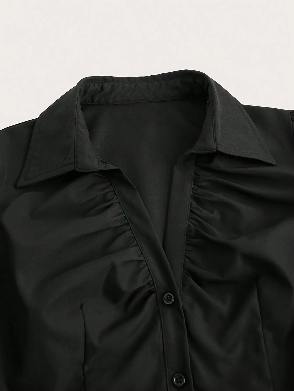 Women Shirts Black Short Sleeve Collared Button Down Blouse Tops