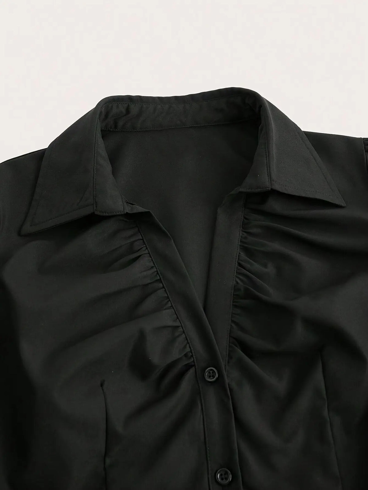 Women Shirts Black Short Sleeve Collared Button Down Blouse Tops