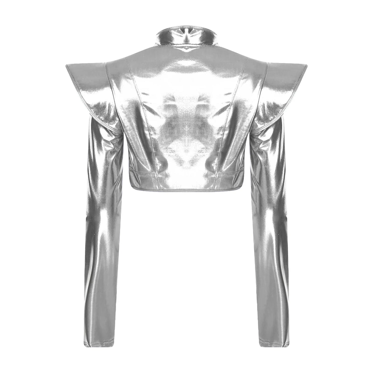 Womens Metallic Disco Jazz dance Crop Jacket Long Sleeve Structured