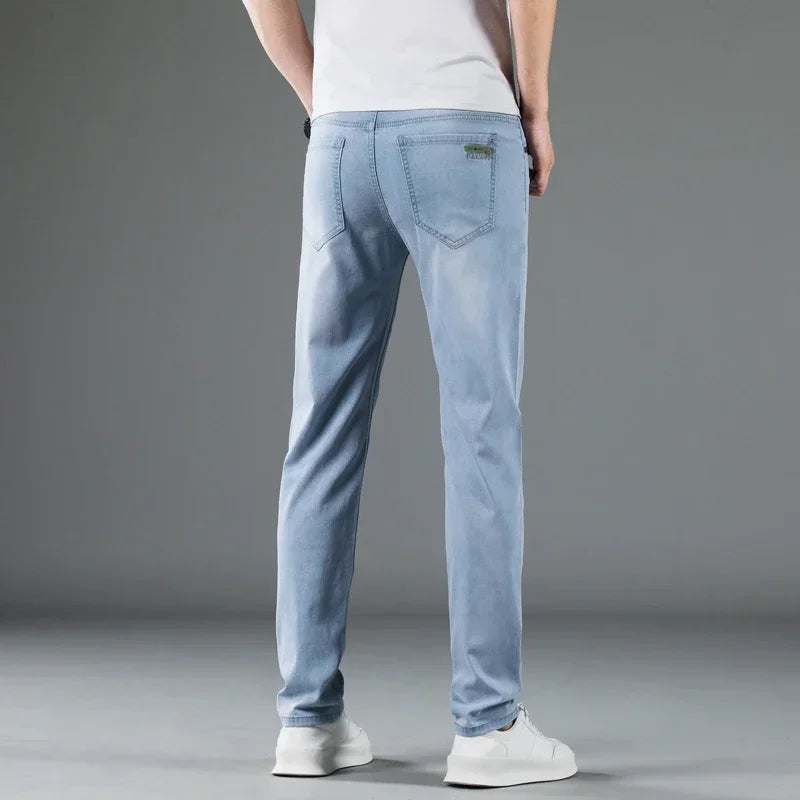 Men's Summer Thin Lyocell Jeans Soft Stretch Slim Straight Leg Denim
