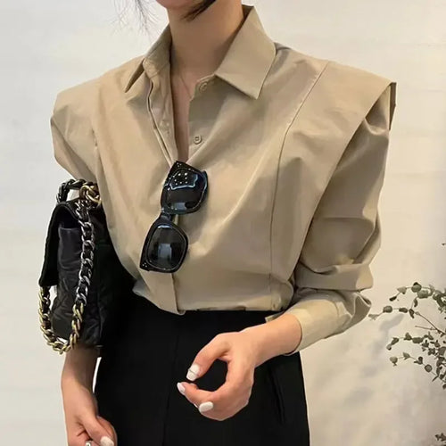 2023 Spring Women Blouses Fashion Vintage Simple Closure Panel Ruffles