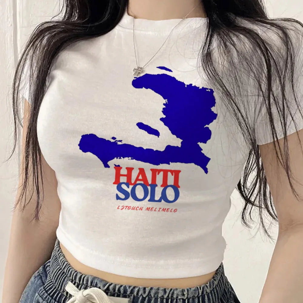 Haiti crop top teen meme cheap korean fashion emo 2000s t-shirt