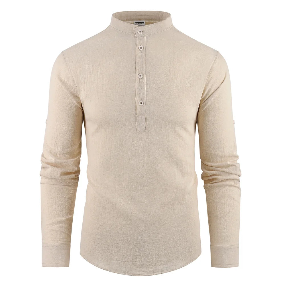 Spring Summer New Men's Long Sleeve Henley Neck Male Polo Shirt Cotton