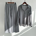 Large Size Two-piece Suit Women Cotton Linen Sets Long-sleeved Blouse