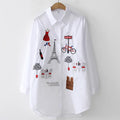 2024 New White Shirt Casual Button Up Turn Down Collar Female Blouse