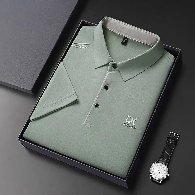 New Men's Business Casual Short Sleeved Shirt with Badge Solid Color
