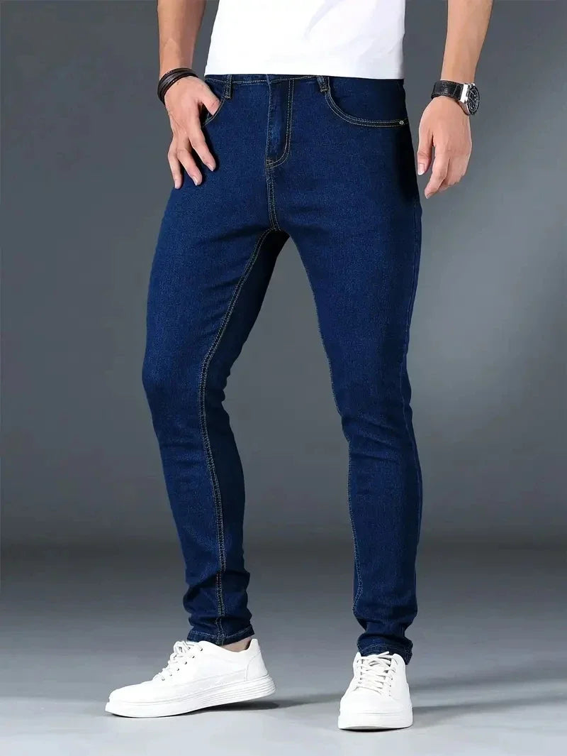 Men's New Slim Fit Stretch Cotton Jeans Ripped Casual Black Blue Denim