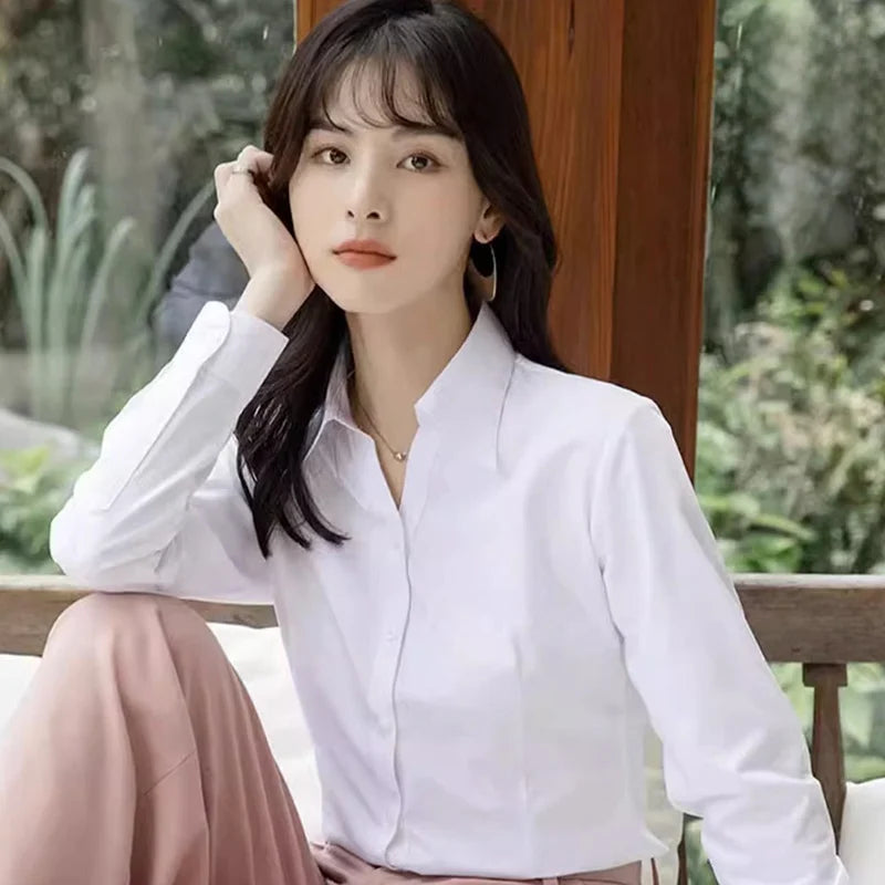 Professional White Shirt Women Office Lady Slim Fit Formal Blouse