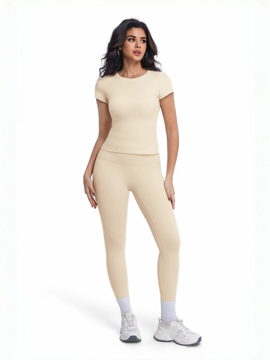 Women's 2 Piece Workout Set, Ultra-Soft Short Sleeve T-Shirt & High
