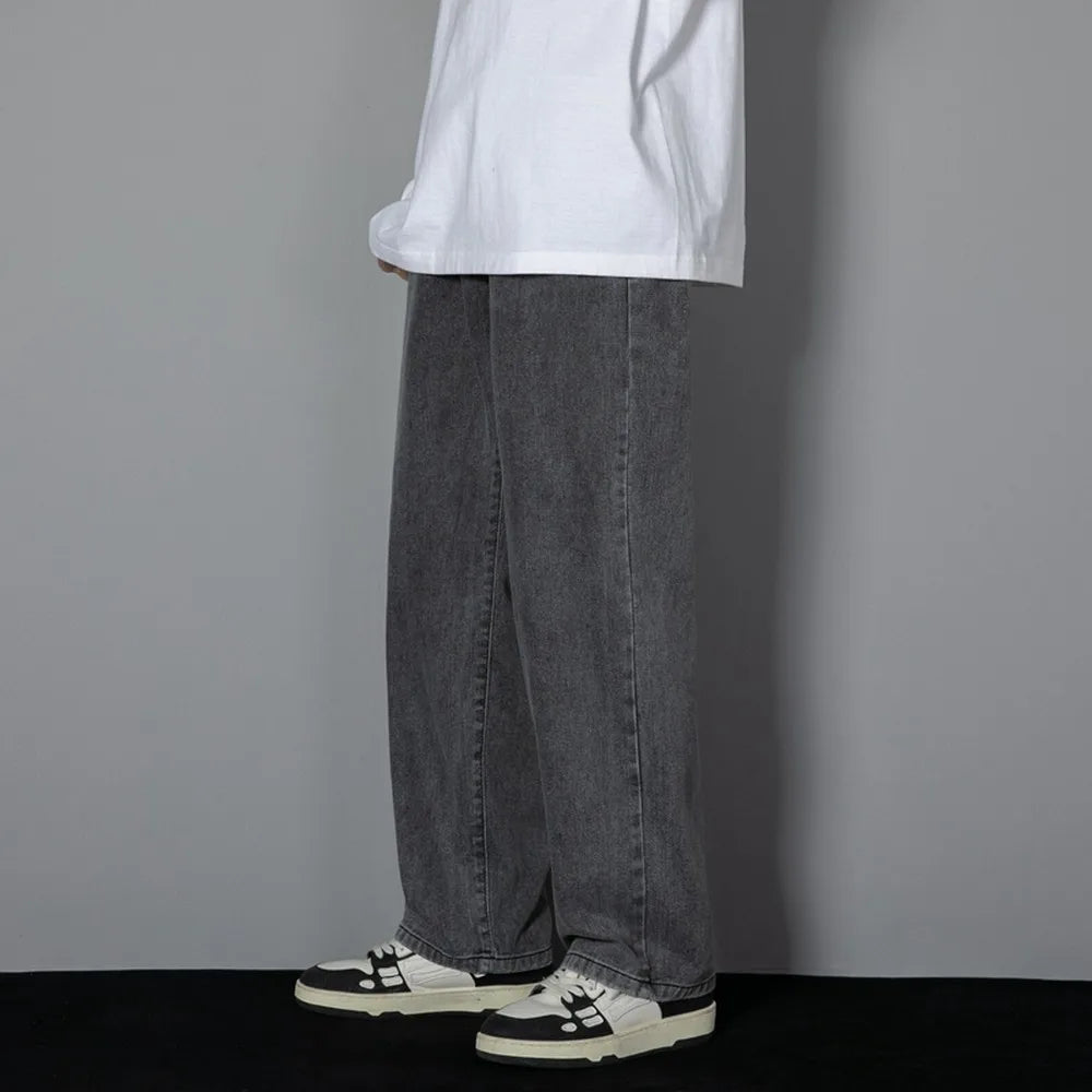 Korean Solid Colors Men's Casual Long Jeans Classic Man Four Seasons