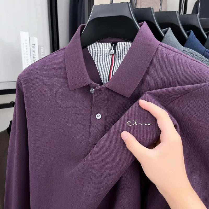 100% pure cotton high-end brand men's long sleeve polo shirt autumn