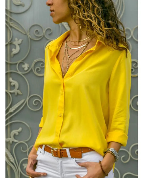 Autumn Shirt Women's Polo Collar Office Lady blouse Vintage Shirt